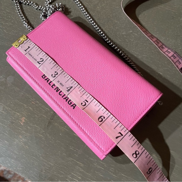 BALENCIAGA | BRAND NEW! Pink Leather Chain Wallet Crossbody - Picture 7 of 8